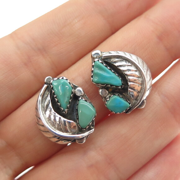 Jewelry - Old Pawn Sterling Silver Vintage Southwestern Turquoise Feather Clip On Earrings